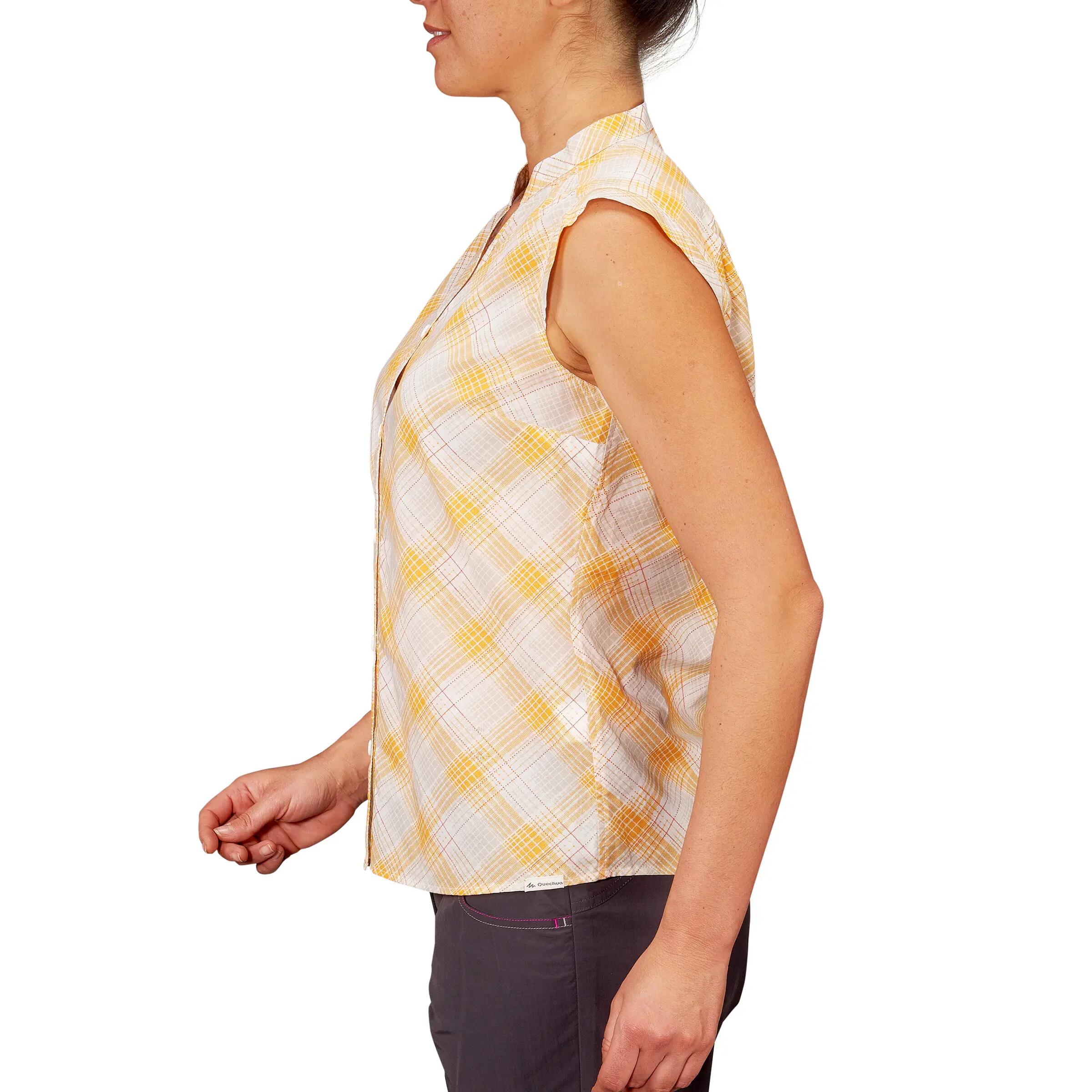Arpenaz 100 women's sleeveless walking shirt - yellow check 5/10