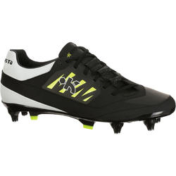 Chaussure rugby adulte terrain gras Skill 500 SG noir blanc