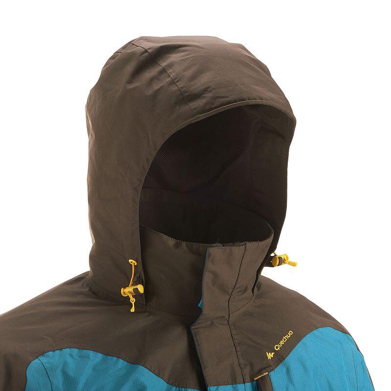 Forclaz 100 Men's Hiking Rain Jacket blue/brown QUECHUA Decathlon