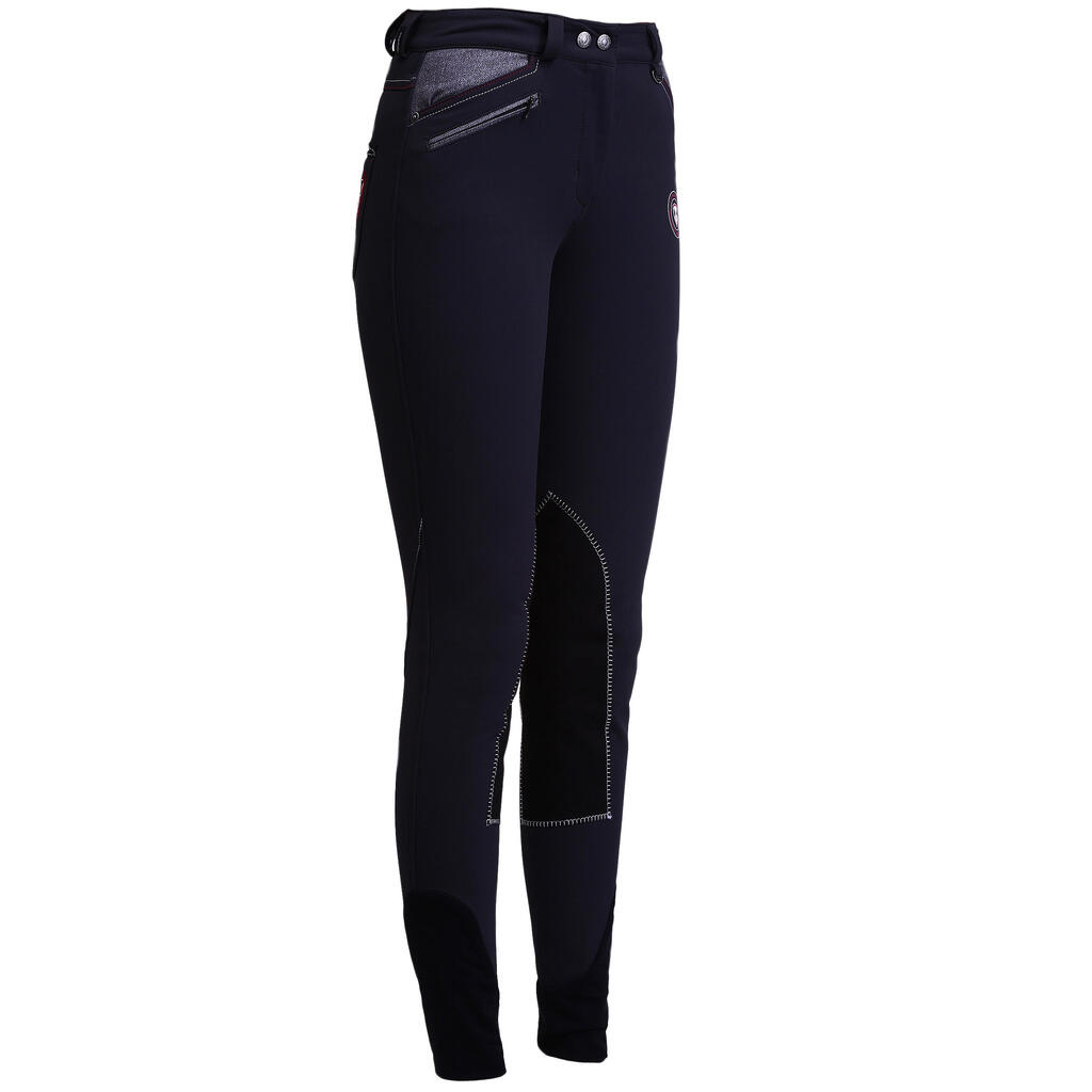 Br 540 women's warm horse riding jodhpurs - grey with herringbone pockets