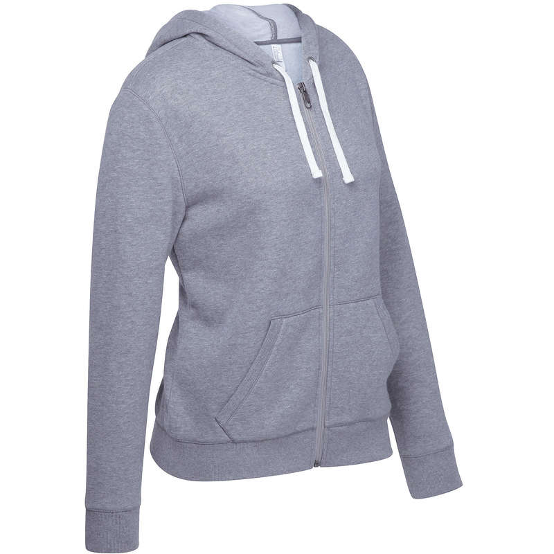 DOMYOS Women's Hooded ZipUp Fitness Jacket Mottled Grey...