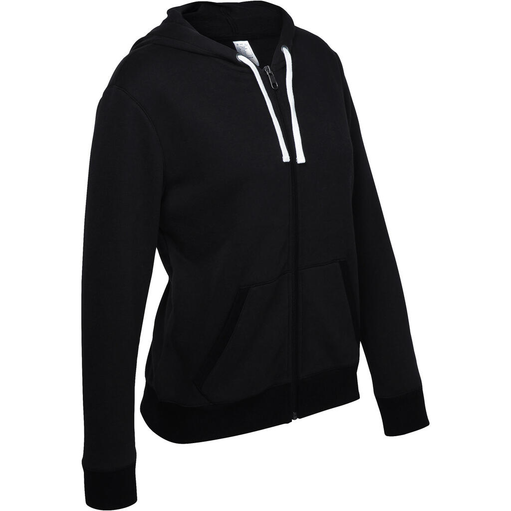 Women's hooded zip-up fitness jacket - black