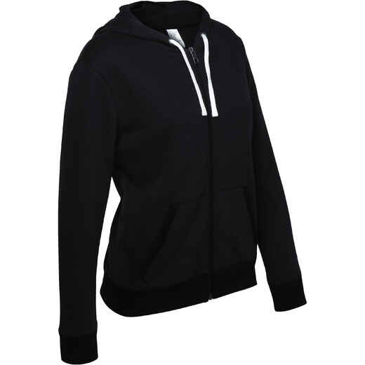 
      Women's Hooded Zip-Up Fitness Jacket - Black
  