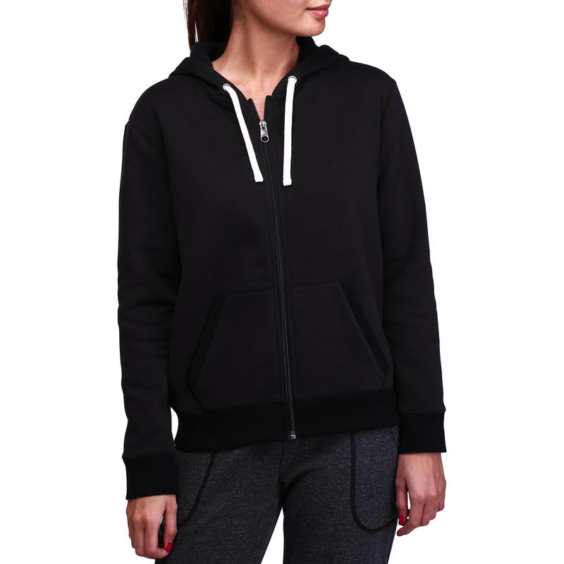 Women's Hooded Zip-Up Fitness Jacket - Black - Decathlon