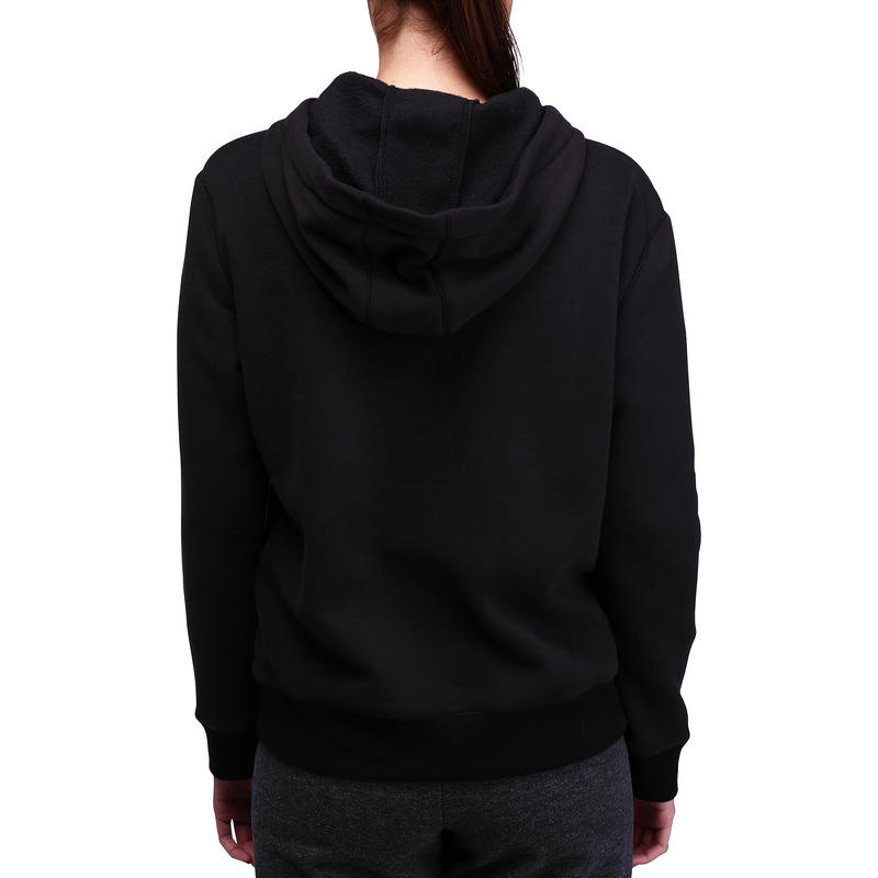 Women's Hooded ZipUp Fitness Jacket Black Decathlon