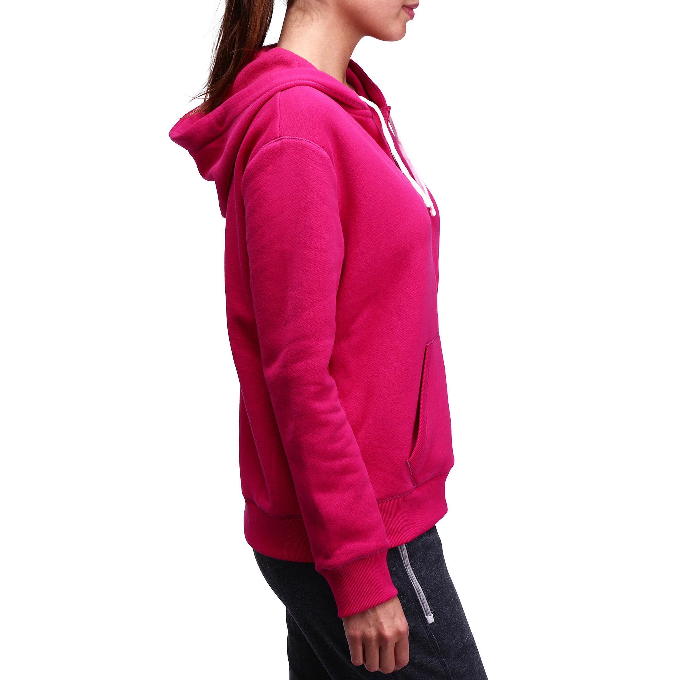 Women's Fitness Hooded Zip-up Jacket - Dark Pink 3/16