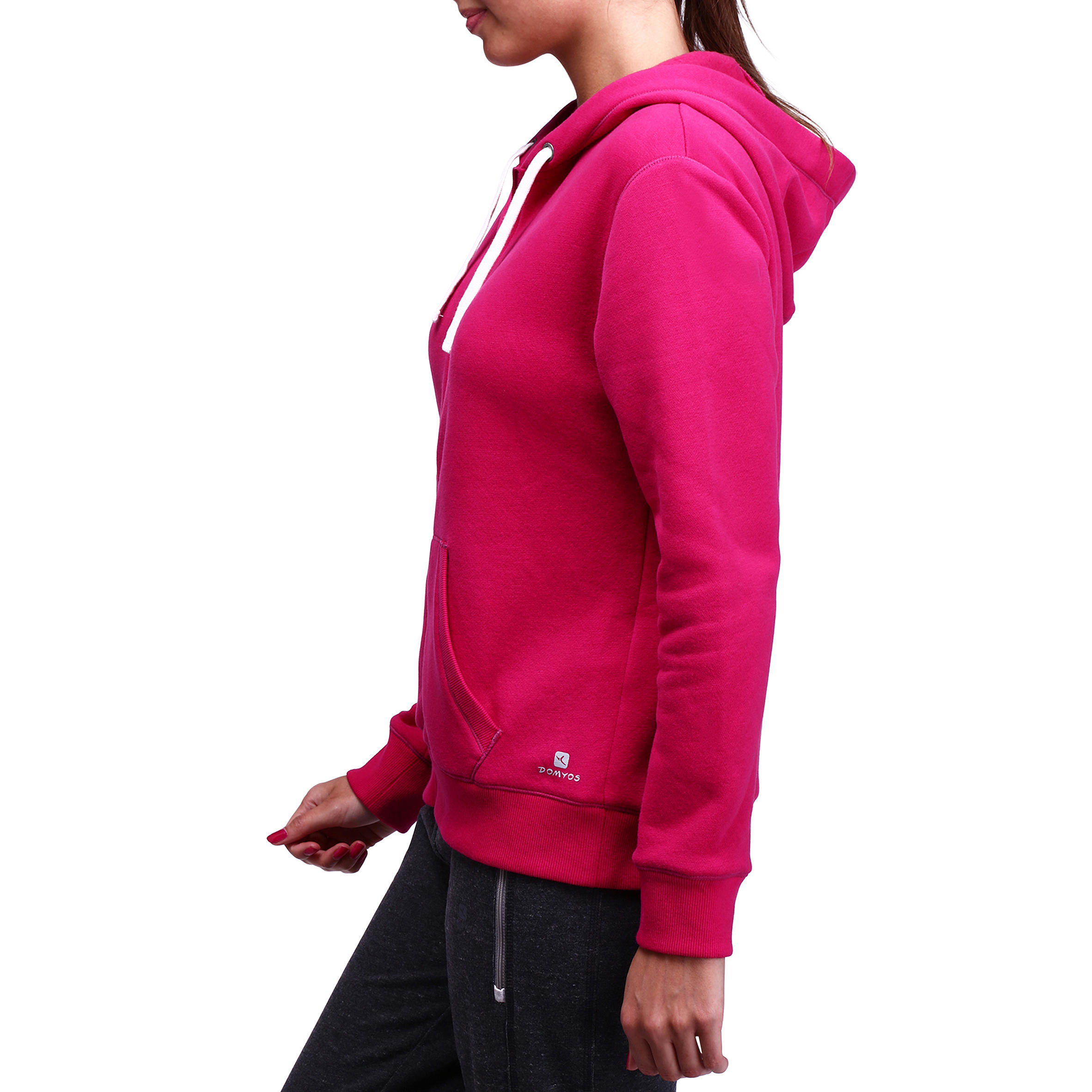Women's Fitness Hooded Zip-up Jacket - Dark Pink 5/16