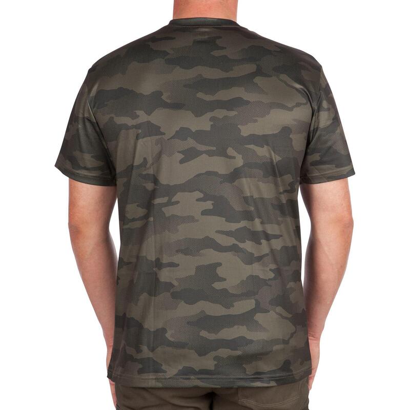 Ademend jachtshirt met korte mouwen 100 camouflage kaki