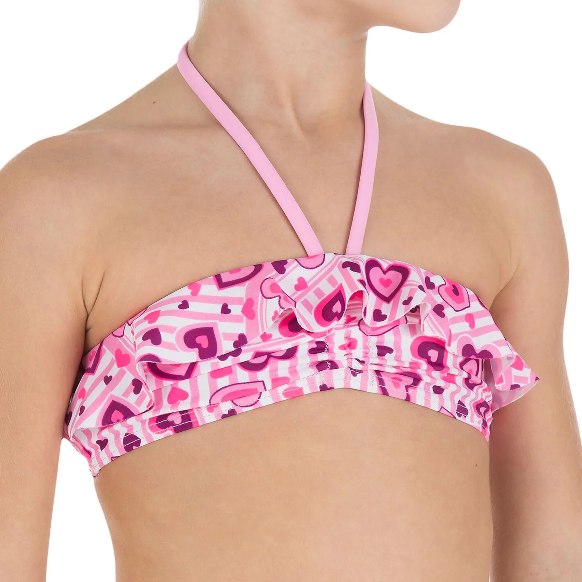 LG Sweety Girls' Two-Piece Ruffle Bandeau Swimsuit -Pink 6/12