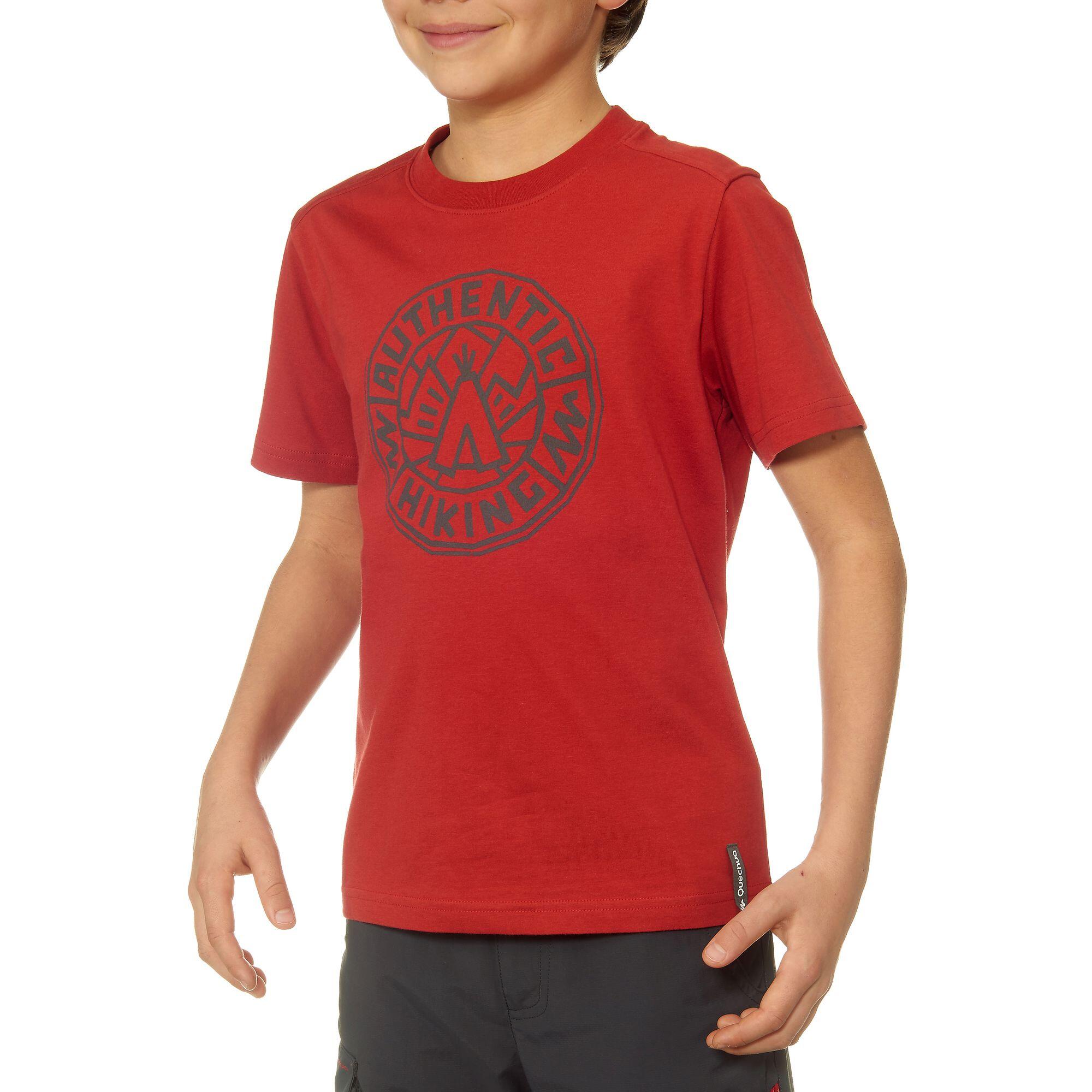 Hike 500 Boy's Hiking T-Shirt Red 2/9
