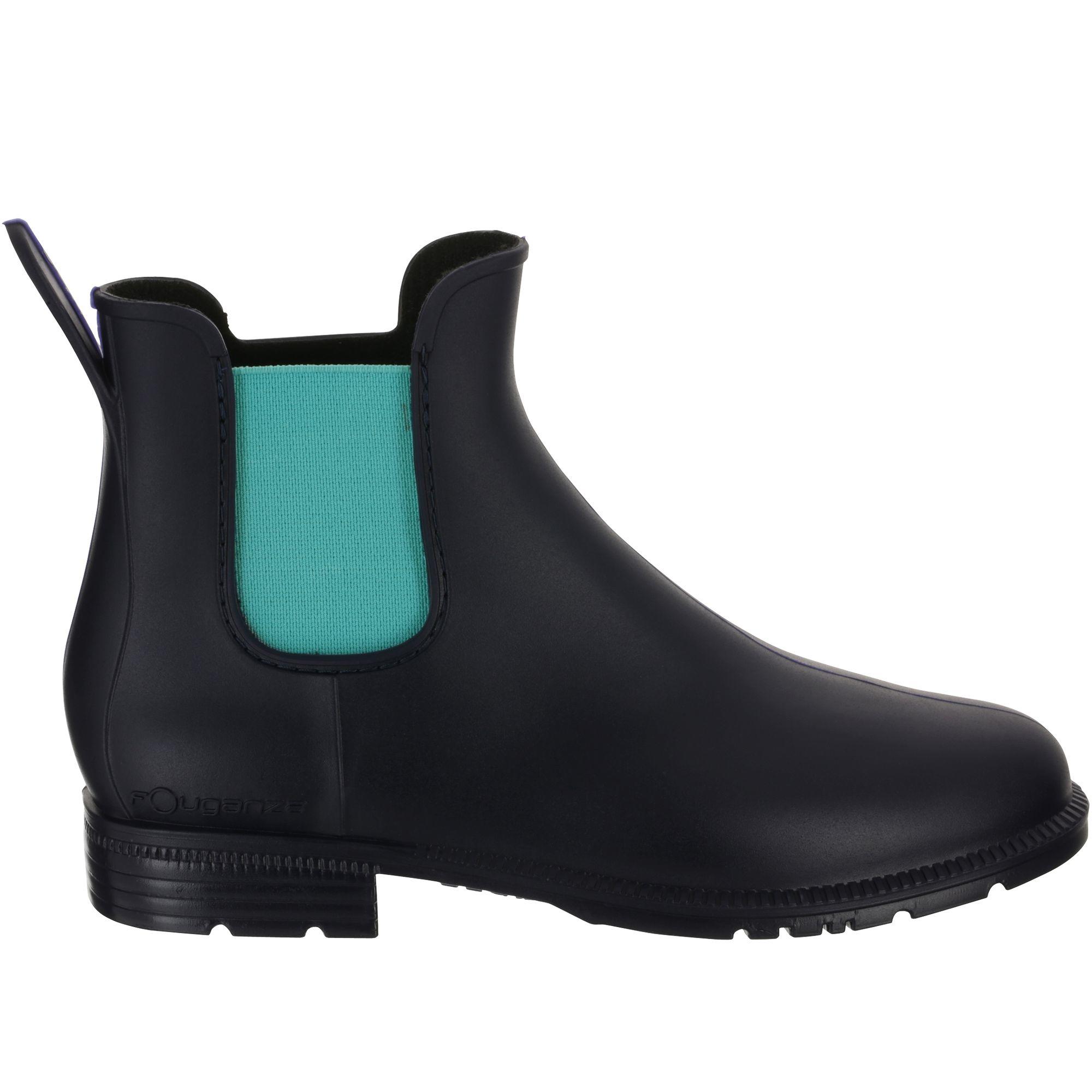 Schooling 300 Children's Horse Riding Jodhpur Boots - Navy Blue/Turquoise 2/14
