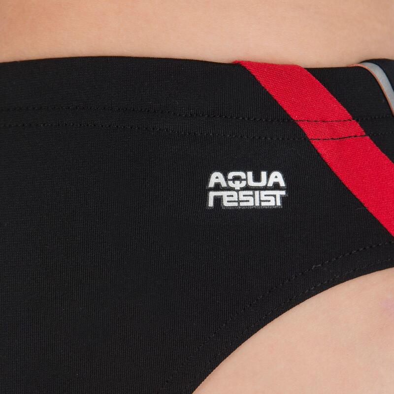 MAILLOT DE BAIN SLIP NATATION GARCON 900 YOKE NOIR ROUGE