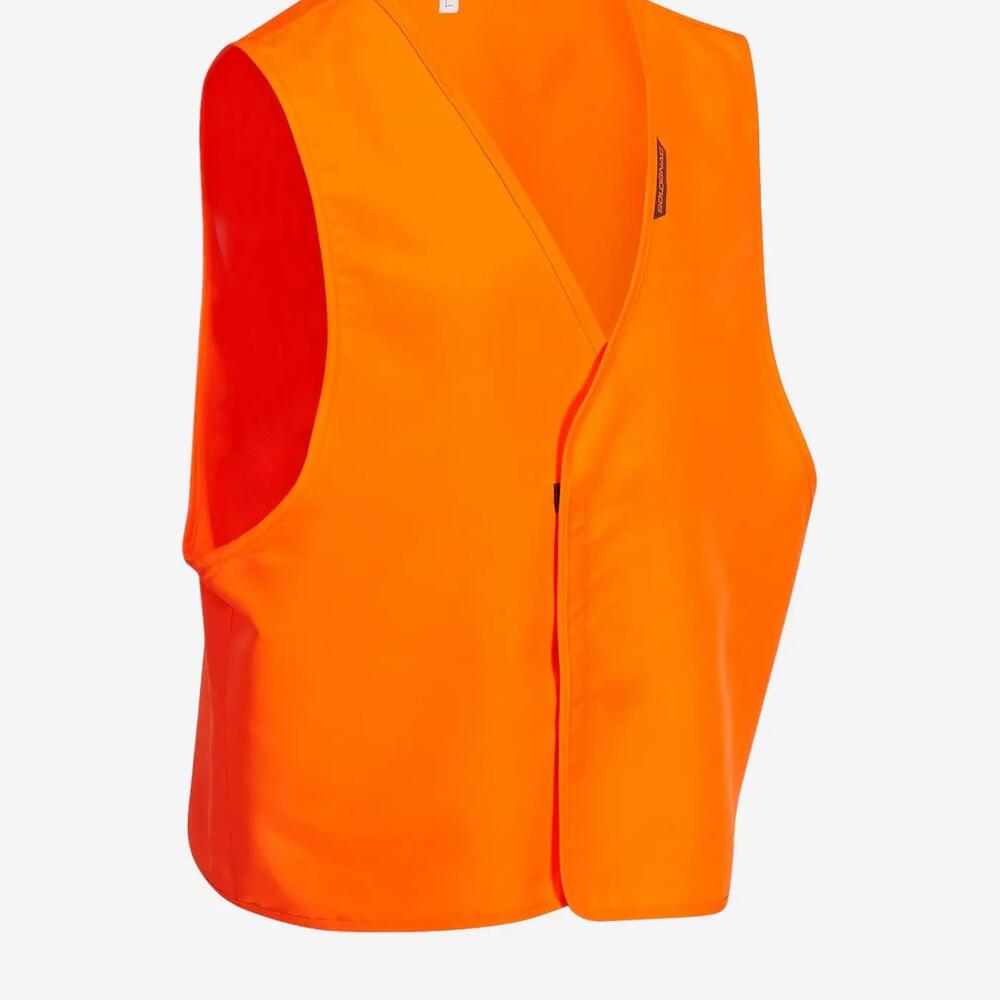 Chasuble orange fluorescent compactable, léger et silencieux.