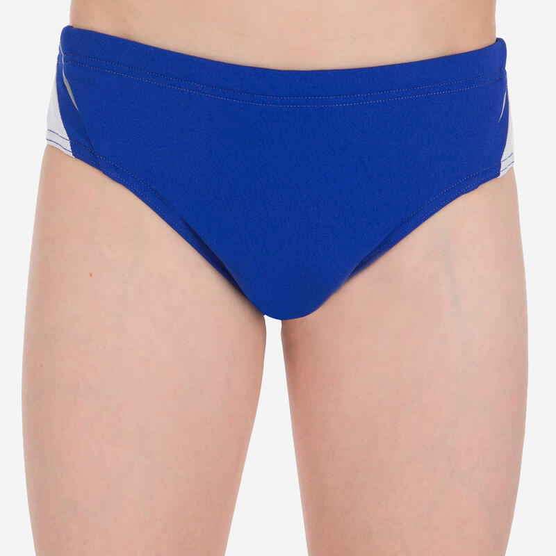 Maillot de bain slip natation garcon  900 yoke  bleu blanc