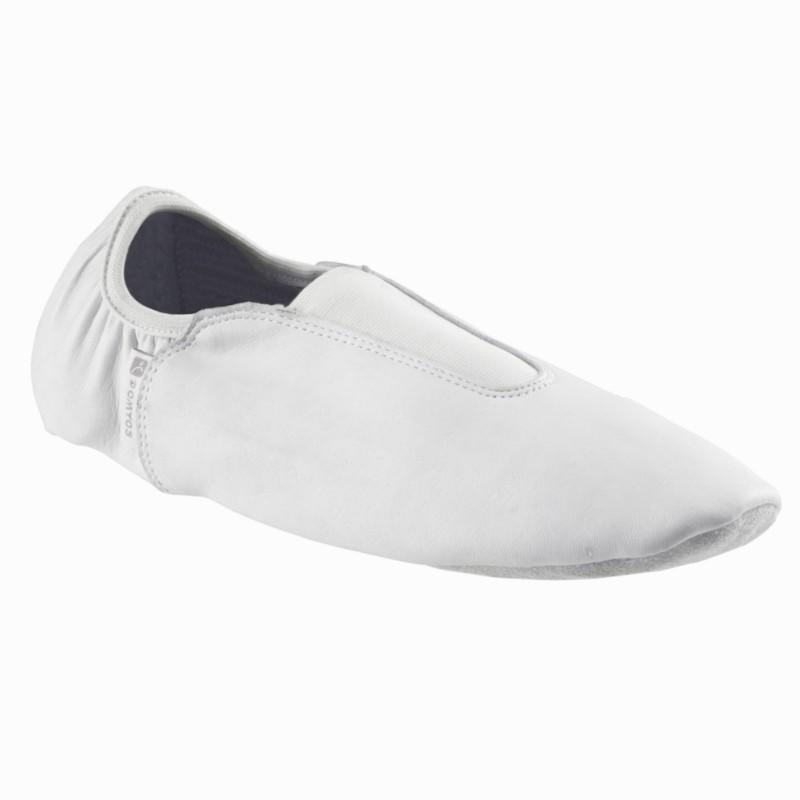 Chaussons Bi-semelles Cuir Gym Artistique blanc.