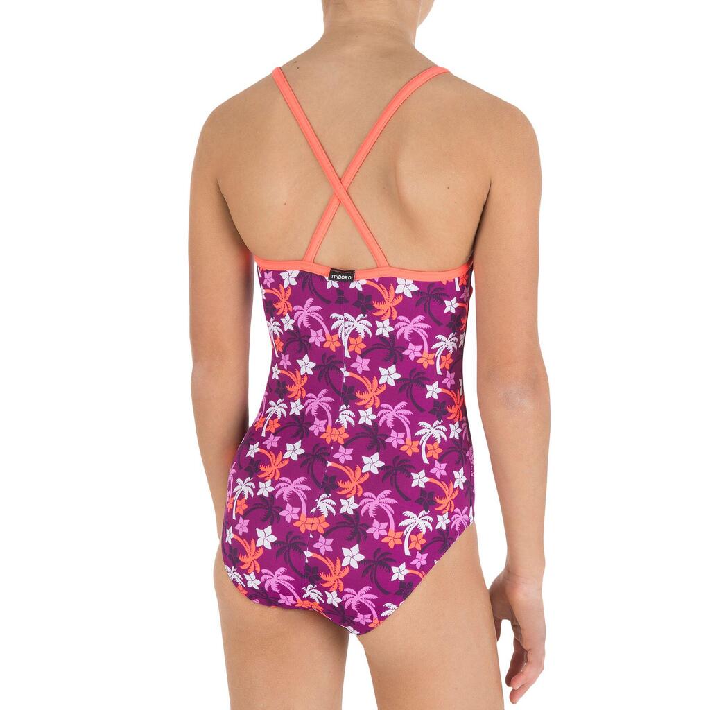 Maillot de bain fille 1 pièce LG COCO violet dos en X