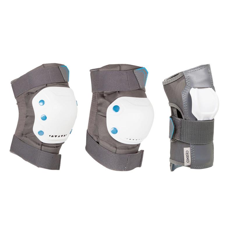 FIT500 Adult Inline Skating Skateboarding Scootering Protectors x3 - Grey/White FIT500 Adult Inline Skating Skateboarding Scootering Protectors x3 - Grey/White