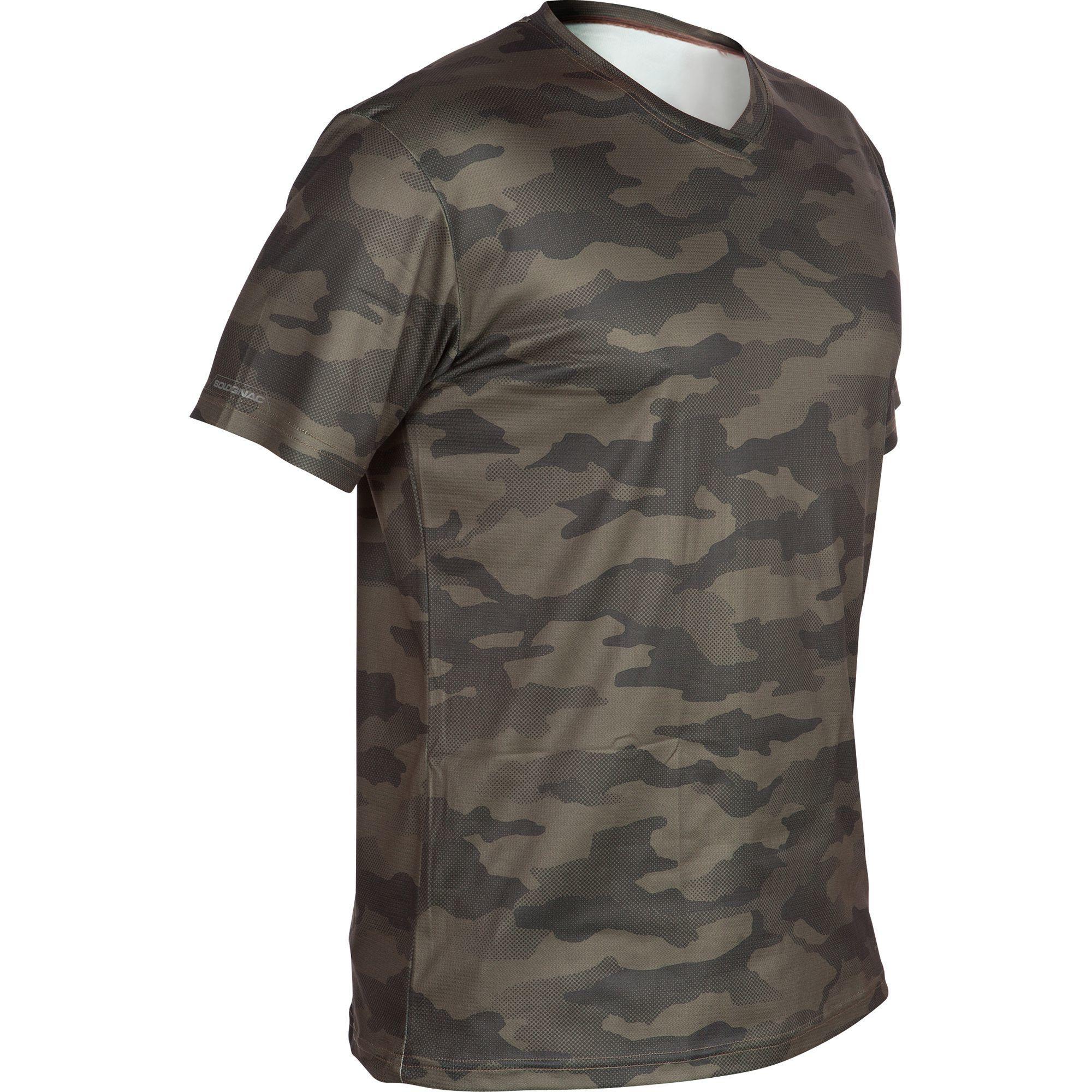 SOLOGNAC 100 Breathable Short-Sleeve T-Shirt - Camouflage Khaki