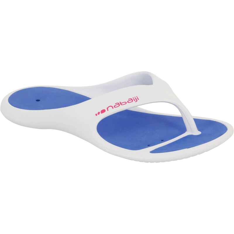 Womens Tonga 500 Pool Flip Flops White Blue Decathlon