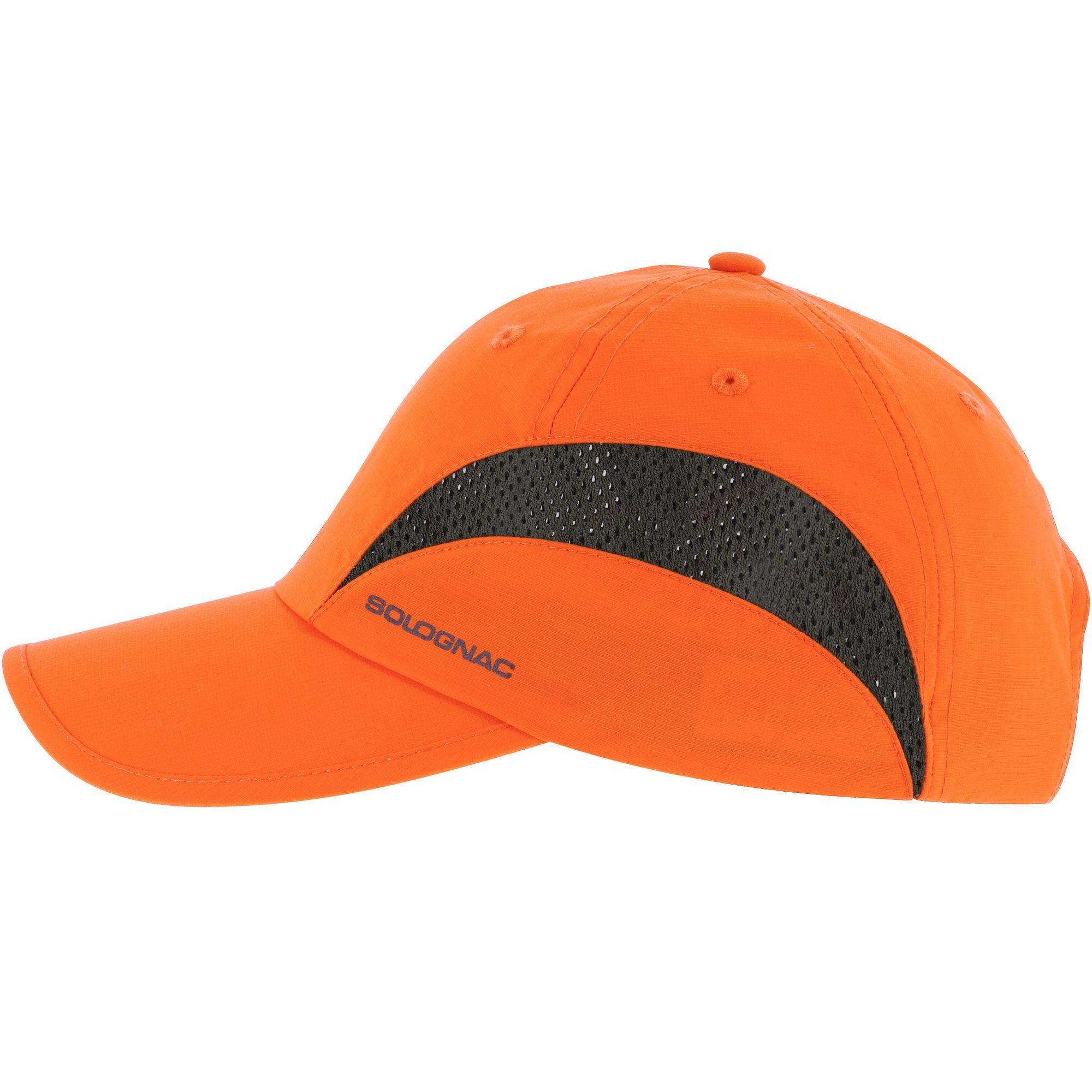 Gorra Caza Solognac Light Adulto Naranja Fluo Transpirable Alta Visibilidad 4/7