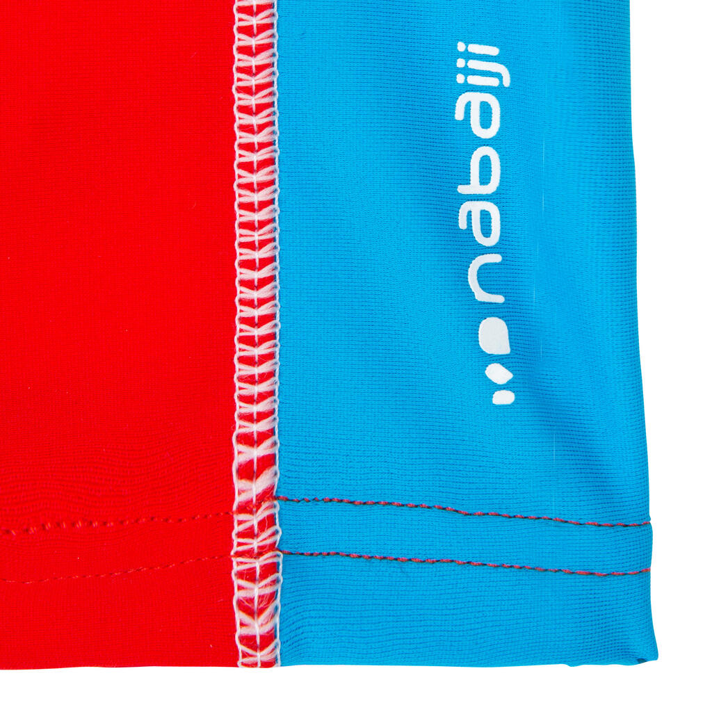Chlapčenské plavky boxerkového strihu modro-červené so sedlom