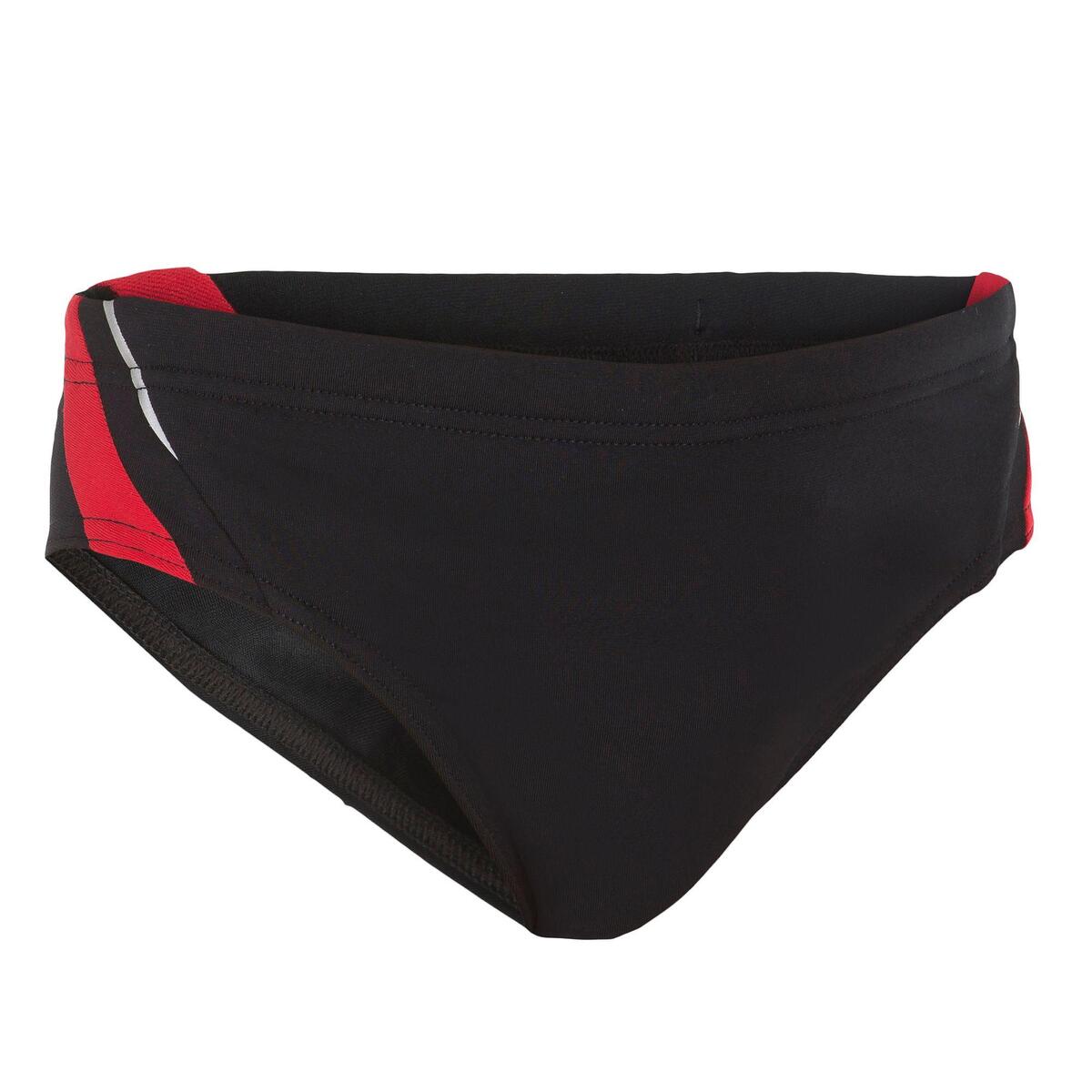 MAILLOT DE BAIN SLIP NATATION GARCON  900 YOKE  NOIR ROUGE