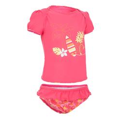Maillot 2 pièces tankini manches courtes et culotte finitions volant PALMI rose