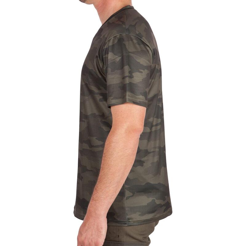 Ademend jachtshirt met korte mouwen 100 camouflage kaki