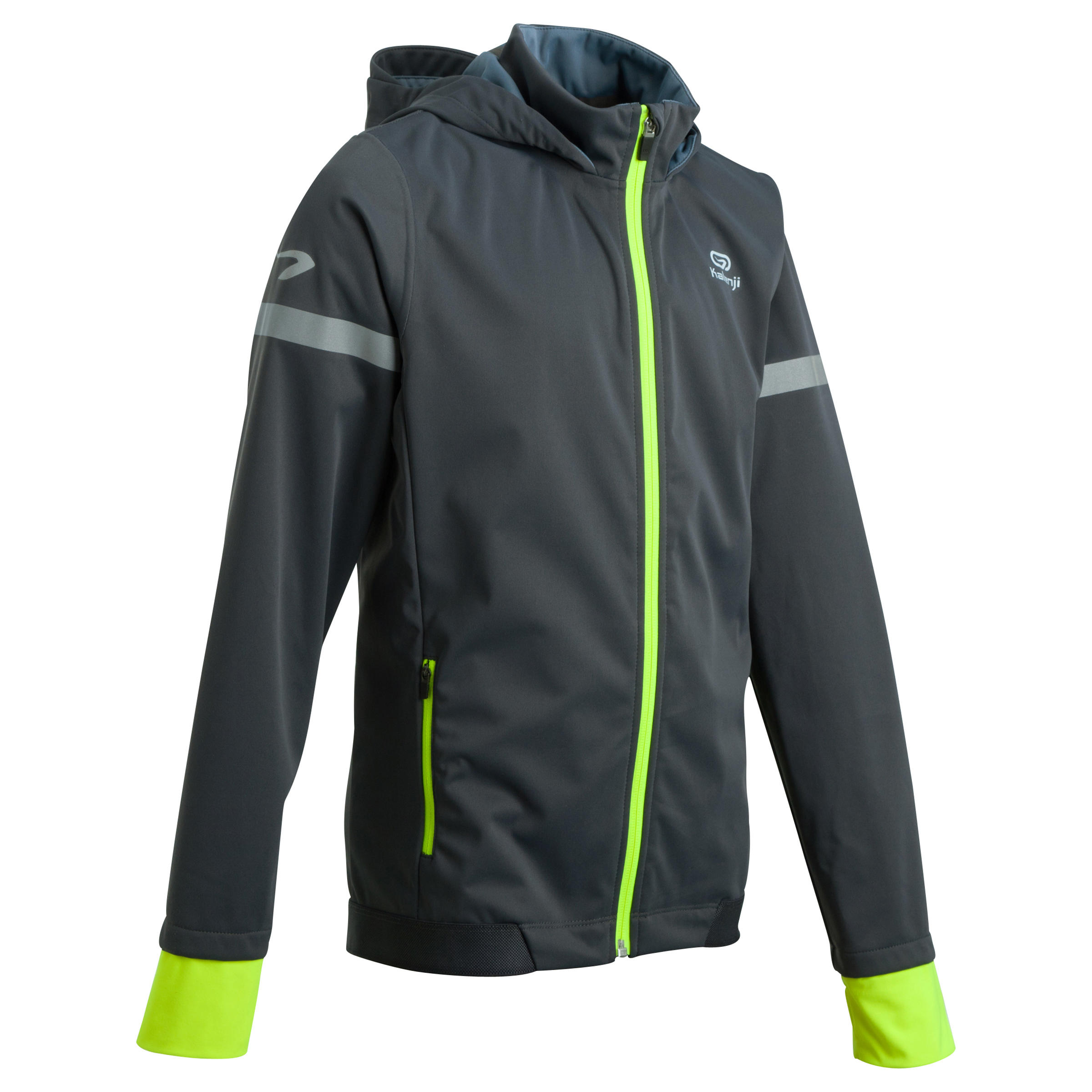 KIPRUN WARM CHILDREN S RUNNING JACKET GREY YELLOW KALENJI Decathlon