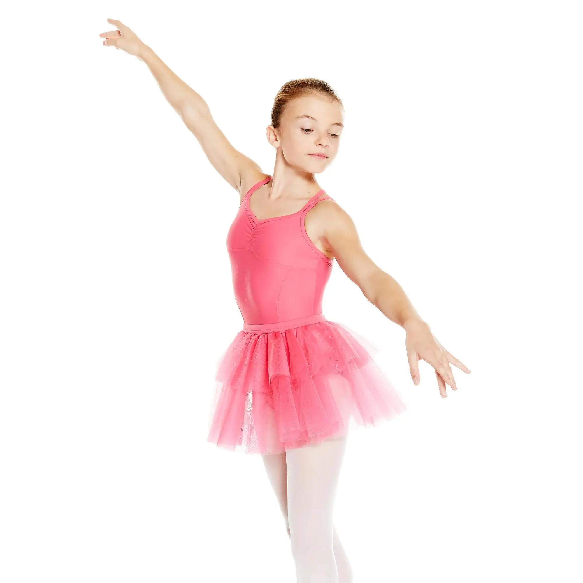 Sylvia Girls' Ballet Leotard with Thin Straps - Fuchsia 12/12