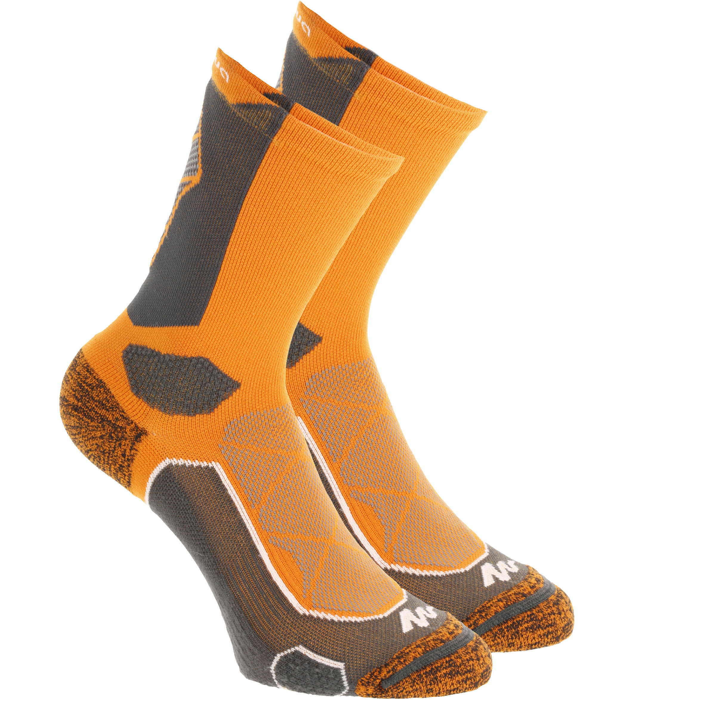 2 pairs of high length adult F500 mountain hiking socks in orange 1/8