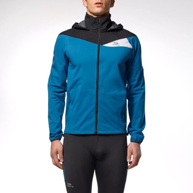 Men's Trail Running Waterproof Jacket Black/White KALENJI Decathlon