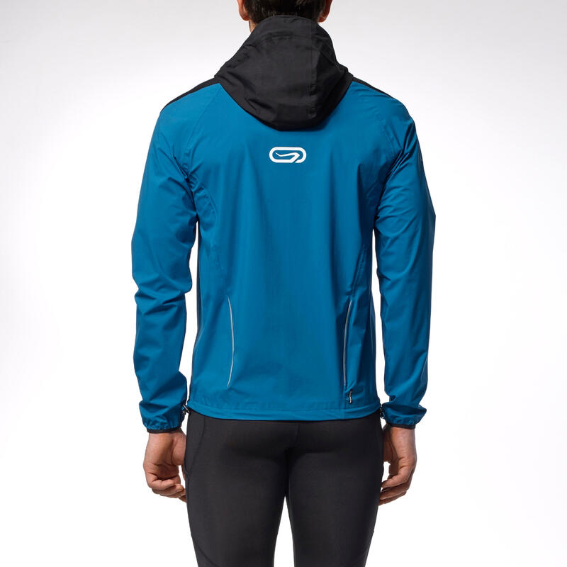 Men's Trail Running Waterproof Jacket Black/White KALENJI Decathlon