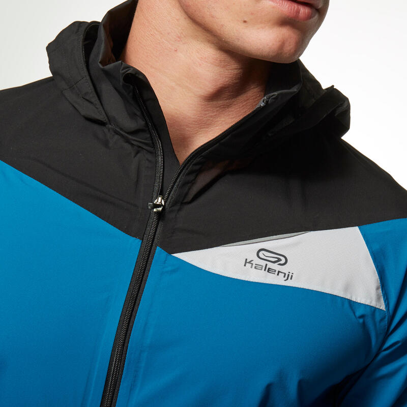 Men's Trail Running Waterproof Jacket Black/White KALENJI Decathlon