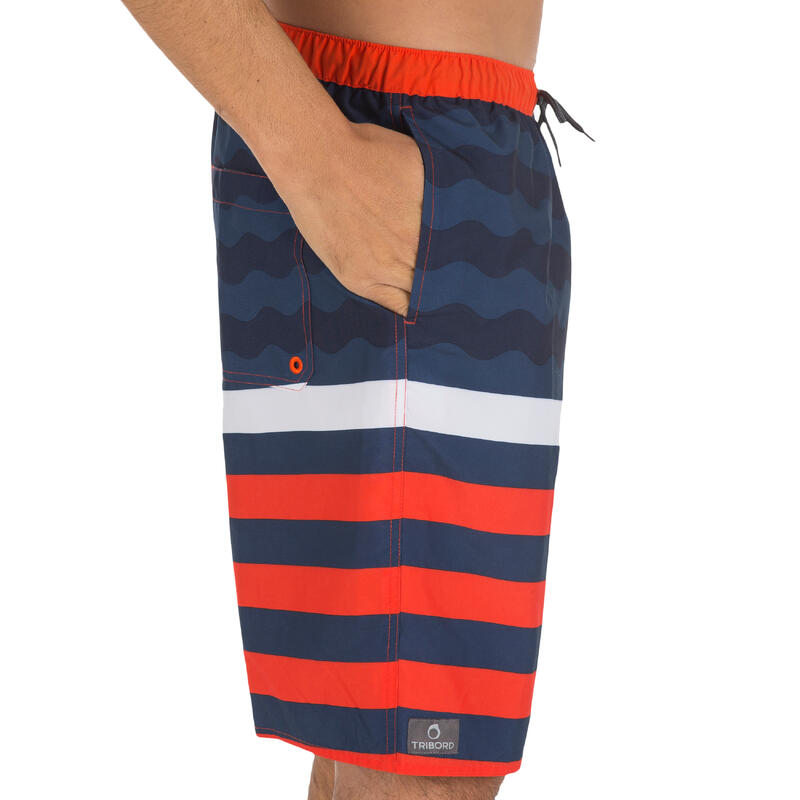 Hendaia Wave Men's Long Swim Shorts Red TRIBORD Decathlon