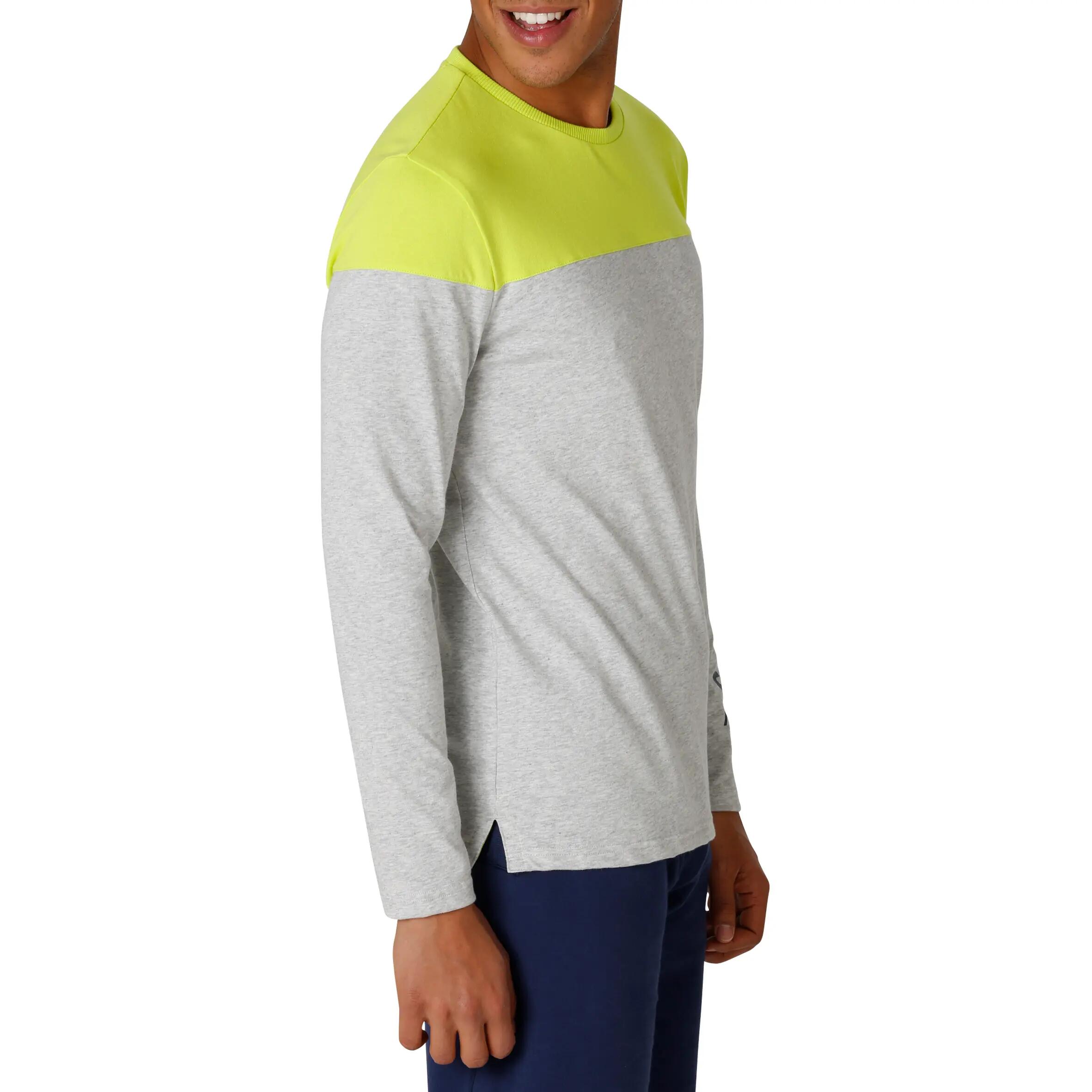 Active Team Long-Sleeved Fitness T-Shirt - Grey/Yellow 3/16