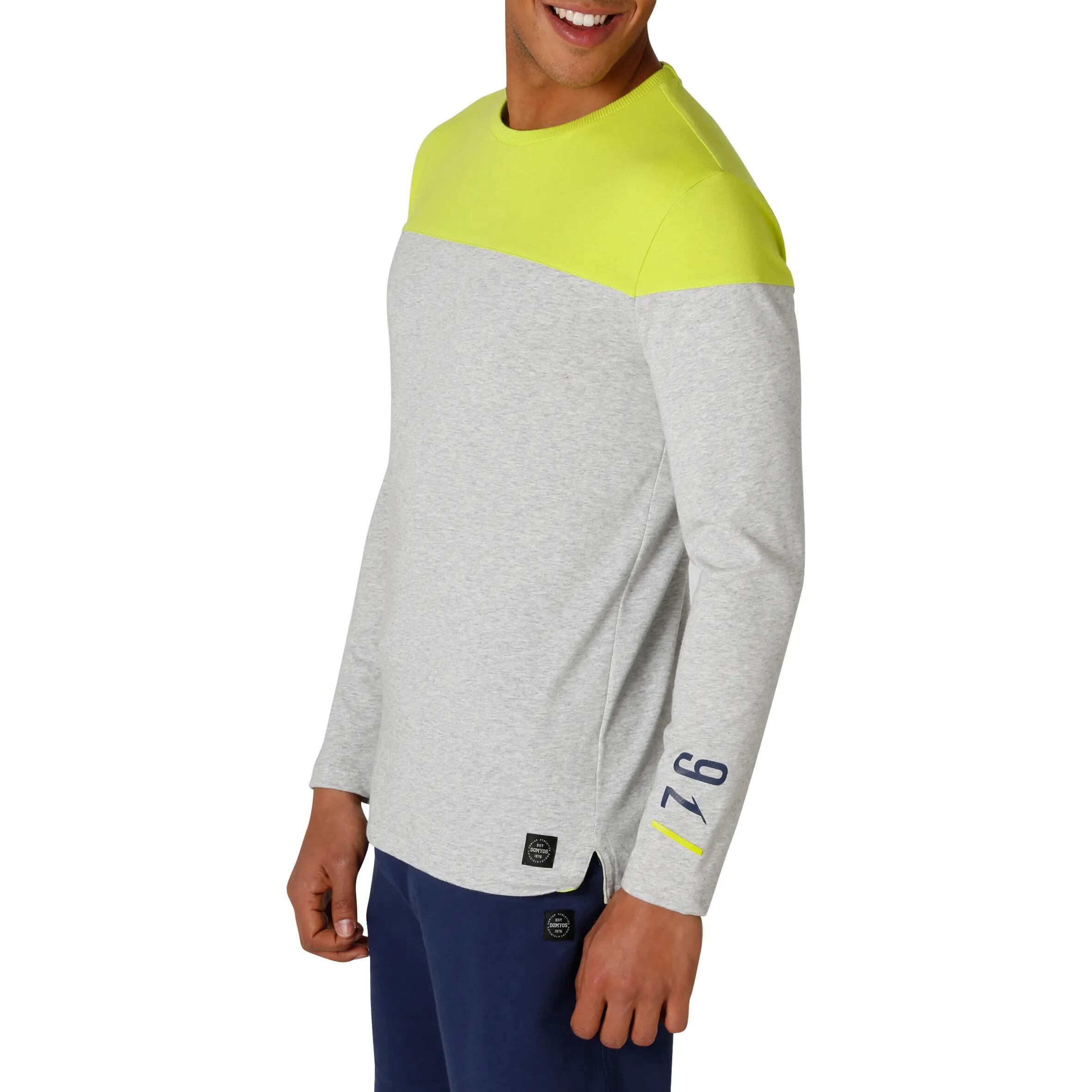 Active Team Long-Sleeved Fitness T-Shirt - Grey/Yellow 5/16