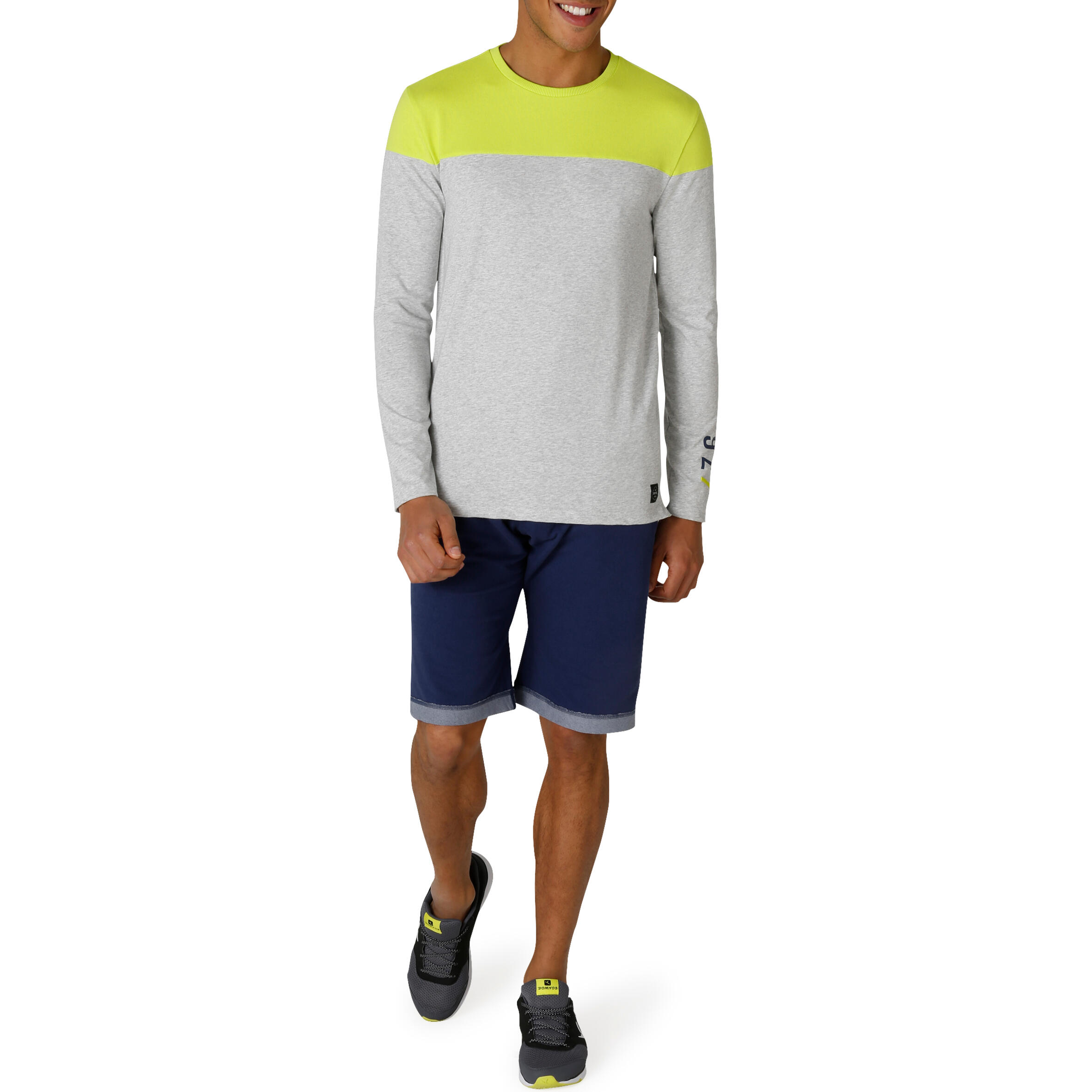 Active Team Long-Sleeved Fitness T-Shirt - Grey/Yellow 14/16