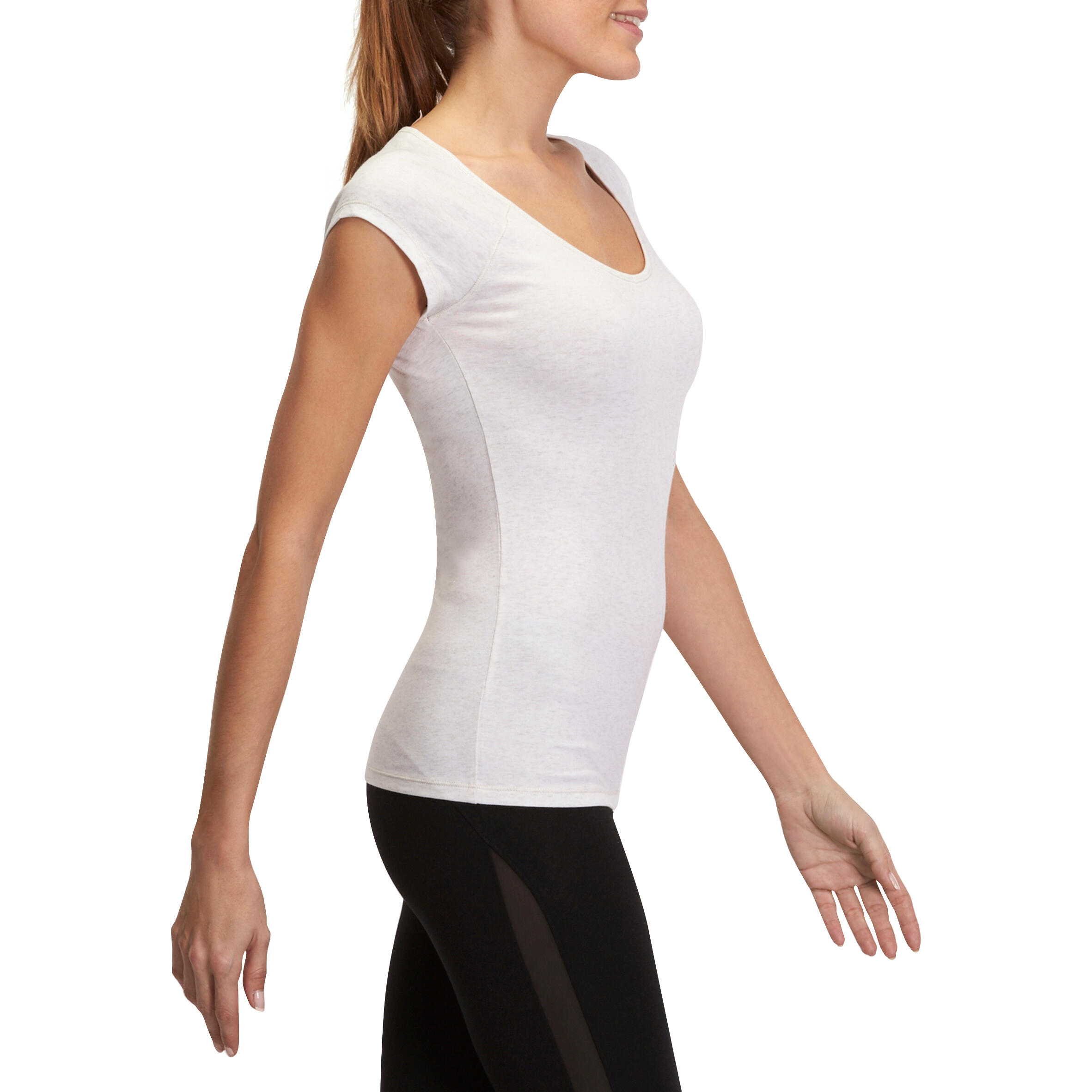 Active Women's Slim-Fit Short-Sleeved Fitness T-shirt - Mottled Beige 3/16