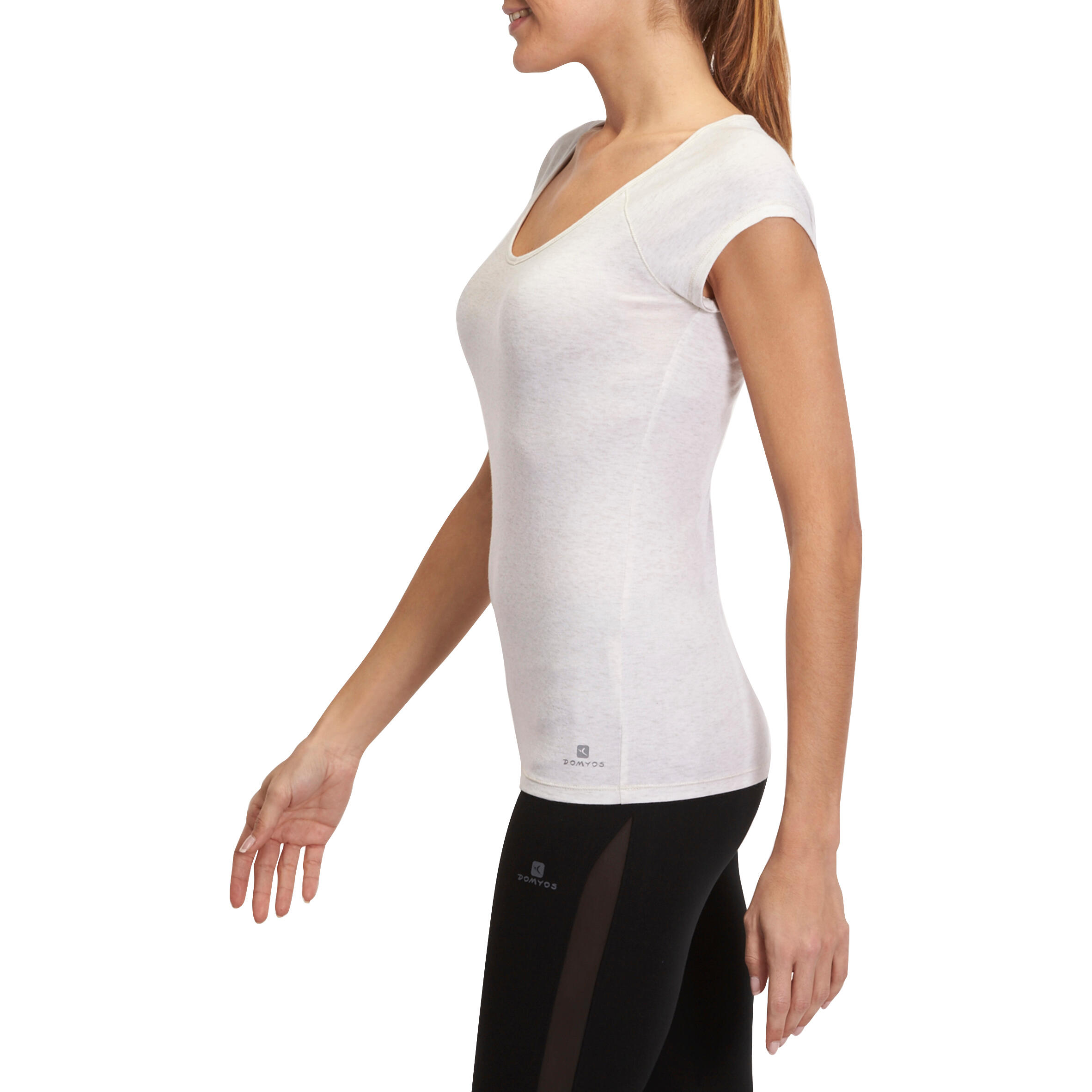 Active Women's Slim-Fit Short-Sleeved Fitness T-shirt - Mottled Beige 5/16