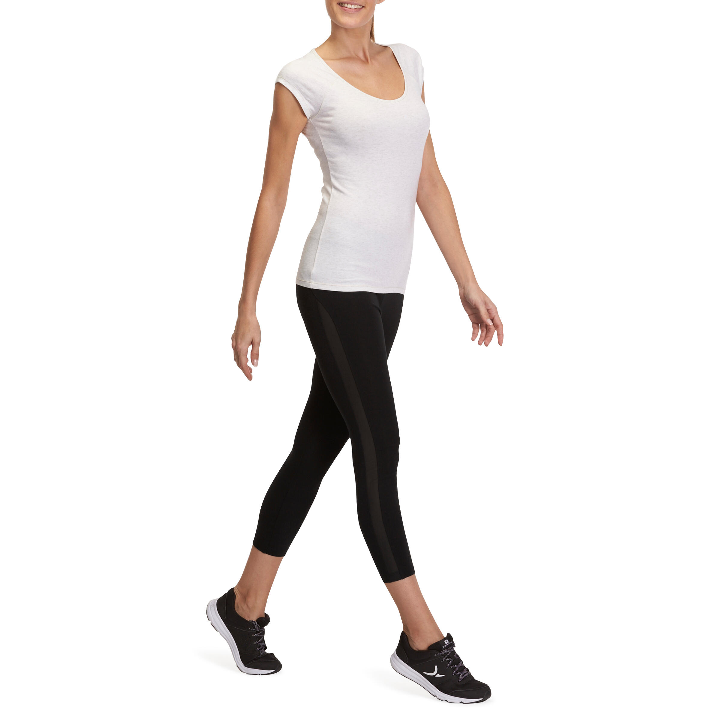 Active Women's Slim-Fit Short-Sleeved Fitness T-shirt - Mottled Beige 12/16
