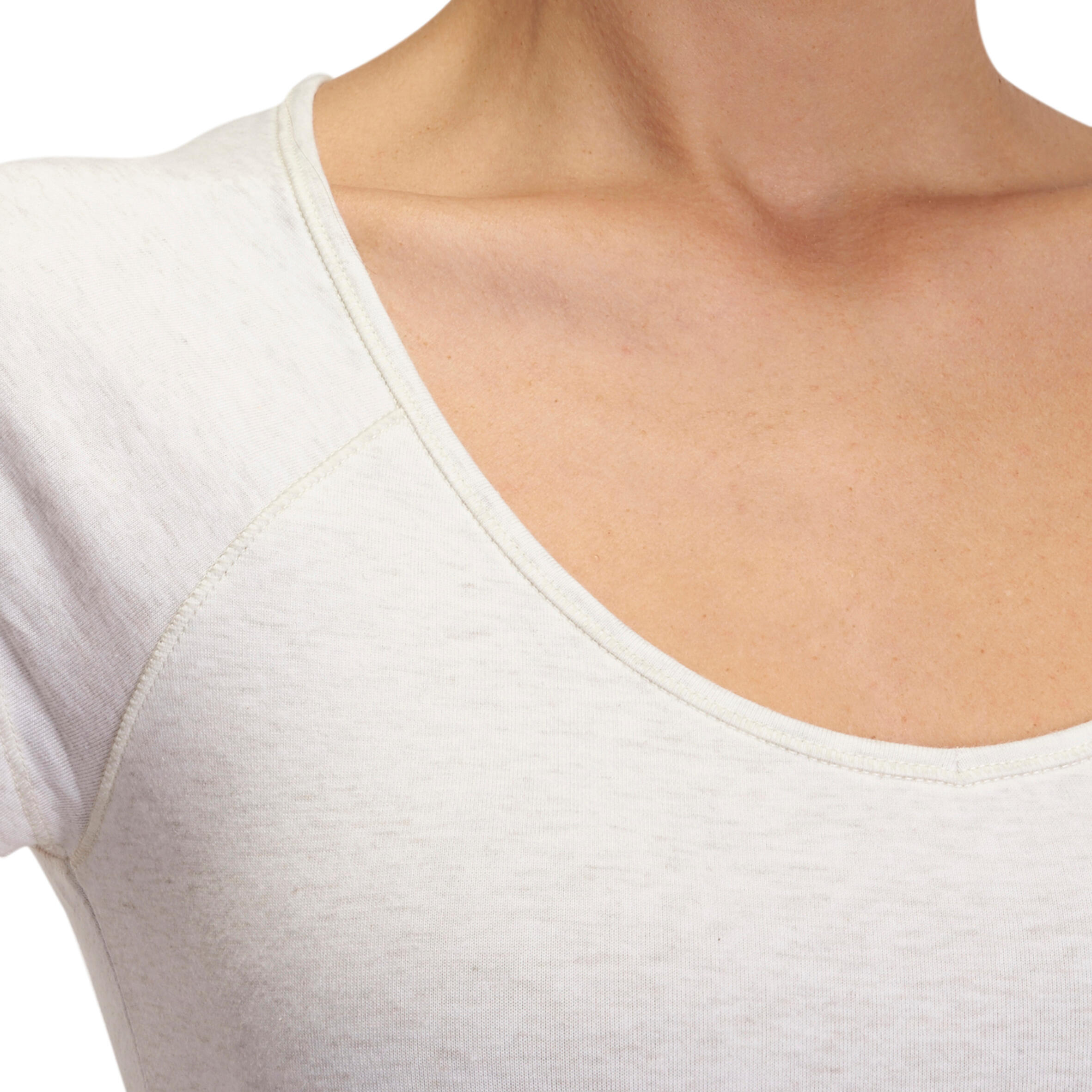 Active Women's Slim-Fit Short-Sleeved Fitness T-shirt - Mottled Beige 7/16