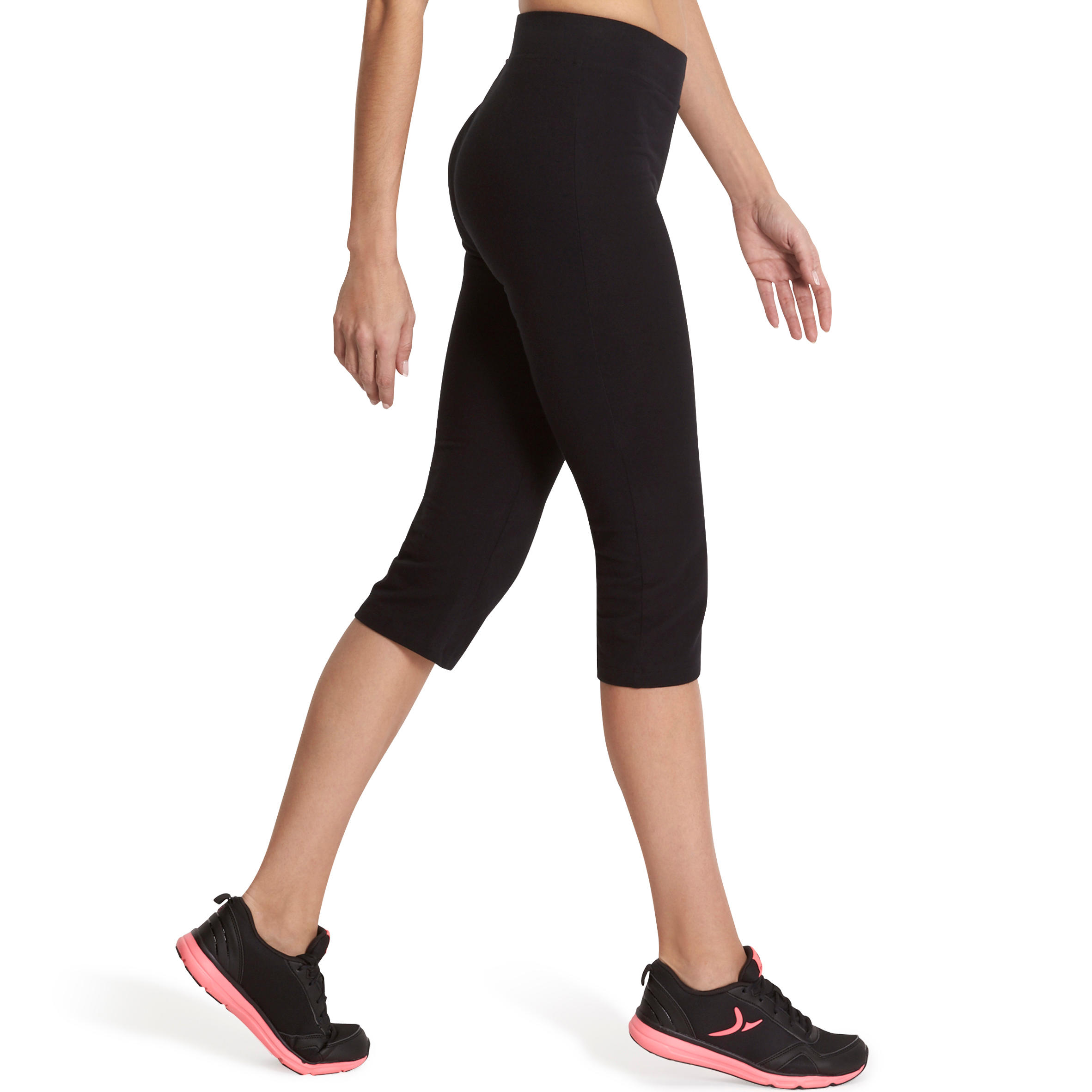 Fit+ 500 Women's Regular Gym & Pilates Cropped Bottoms - Black 3/13