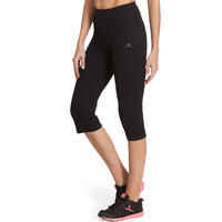 Fit+ 500 Women's Regular Gym & Pilates Cropped Bottoms - Black