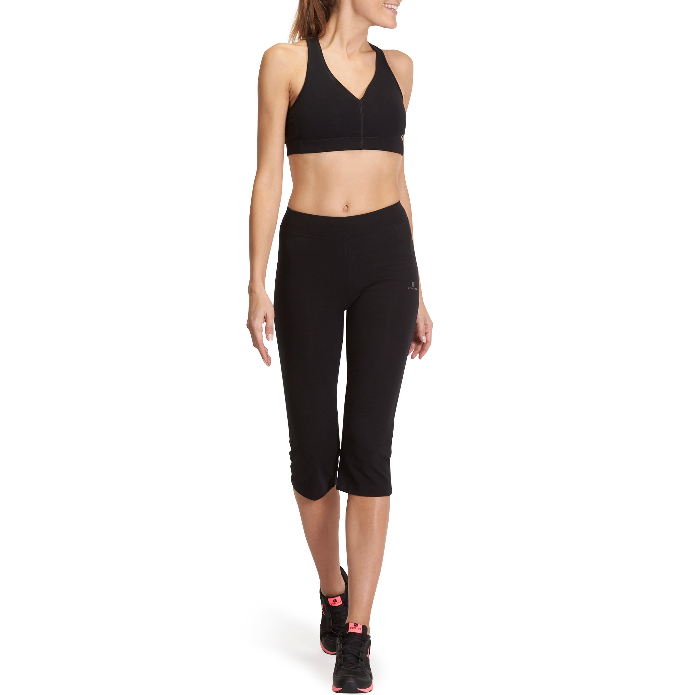 Fit+ 500 Women's Regular Gym & Pilates Cropped Bottoms - Black 12/13