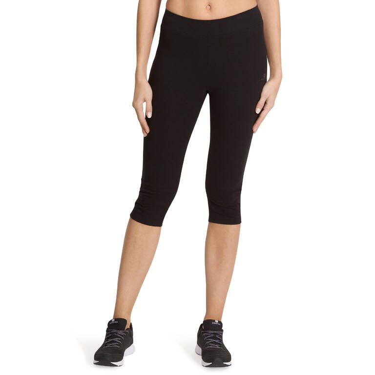 500 Fit+ Celana Slim-Fit Pilates & Gentle Gym Cropped Wanita - Hitam
