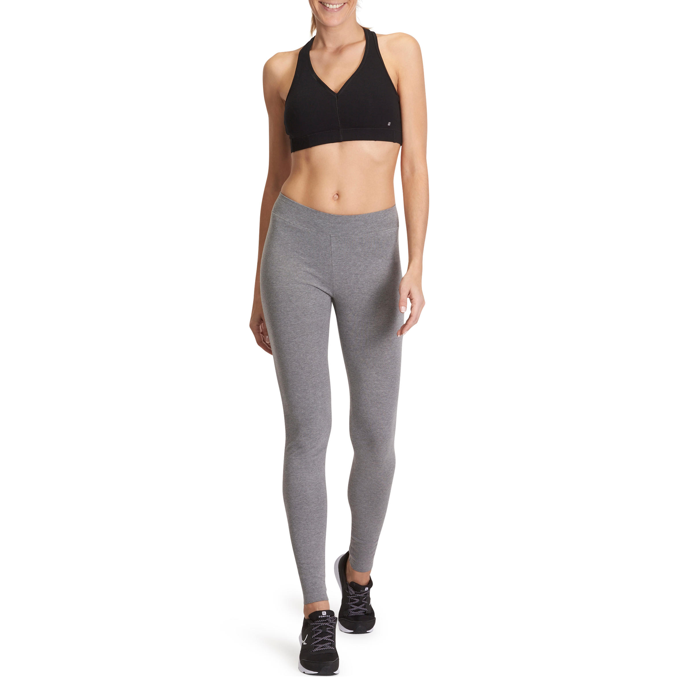 Fit+ 500 Women's Slim-Fit Gym & Pilates Leggings - Mid Heathered Grey 12/12