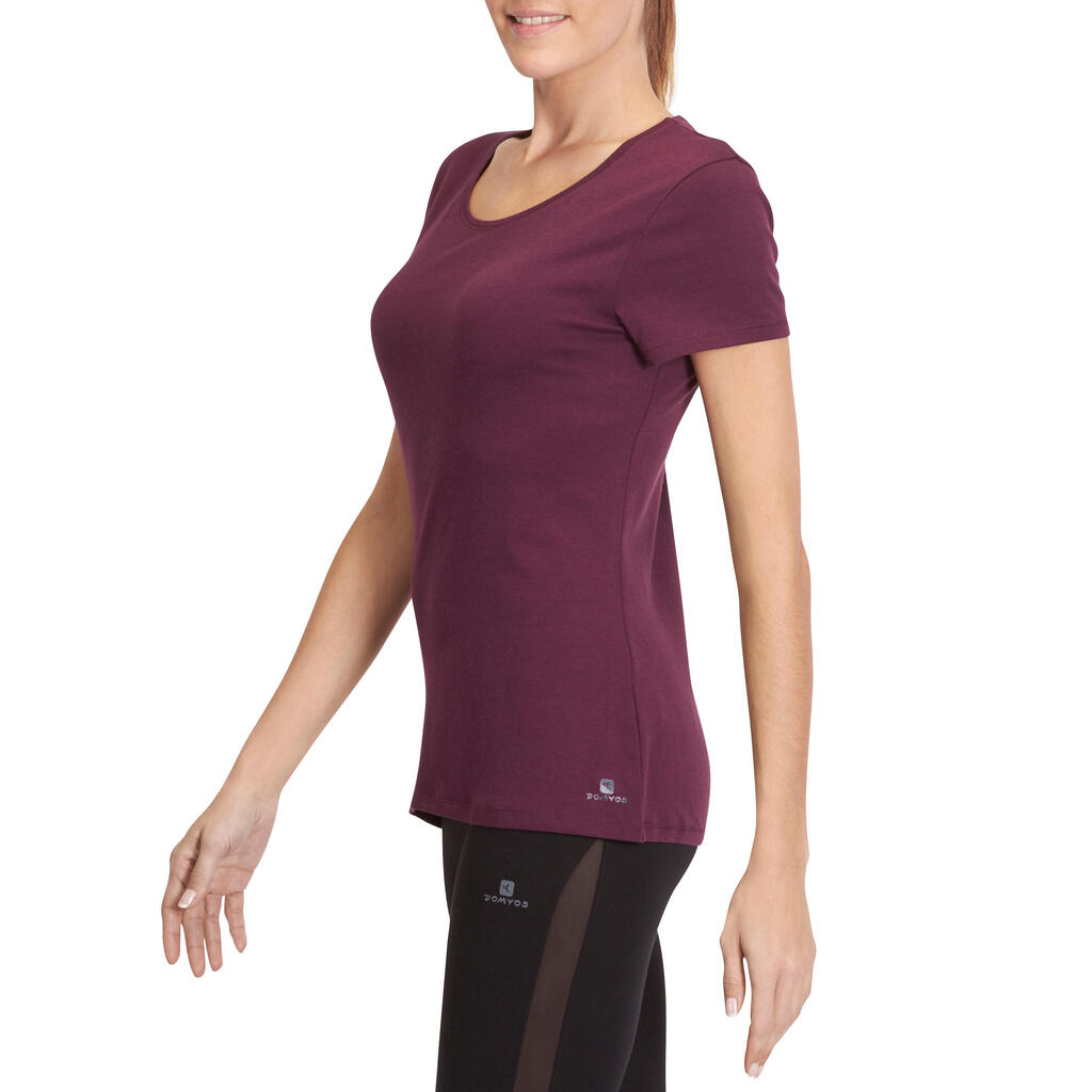 Women's Short-Sleeved Regular-Fit Gym & Pilates T-Shirt - Dark Pink