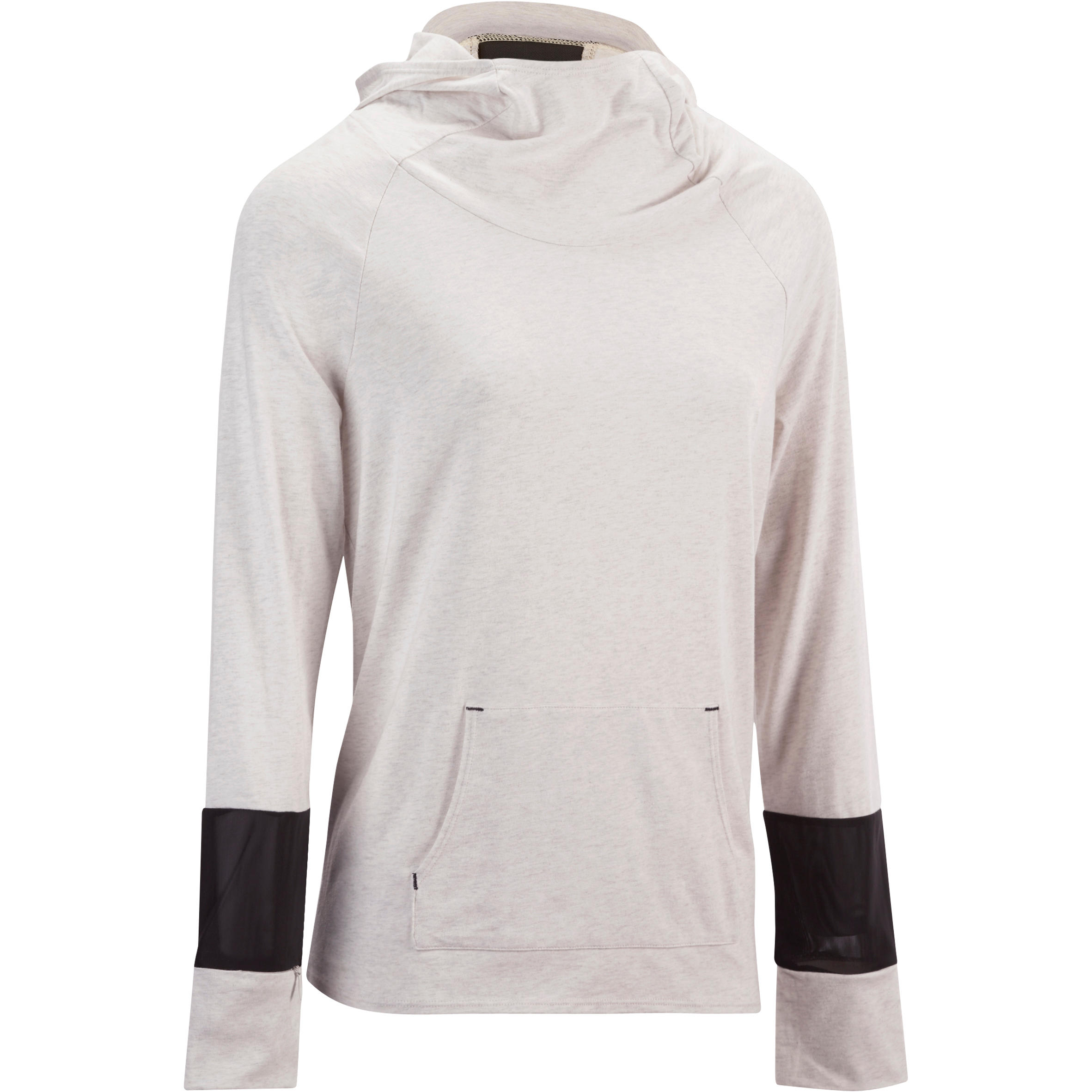 DOMYOS Active Women's Hooded Long-Sleeved Fitness T-Shirt - Mottled Beige