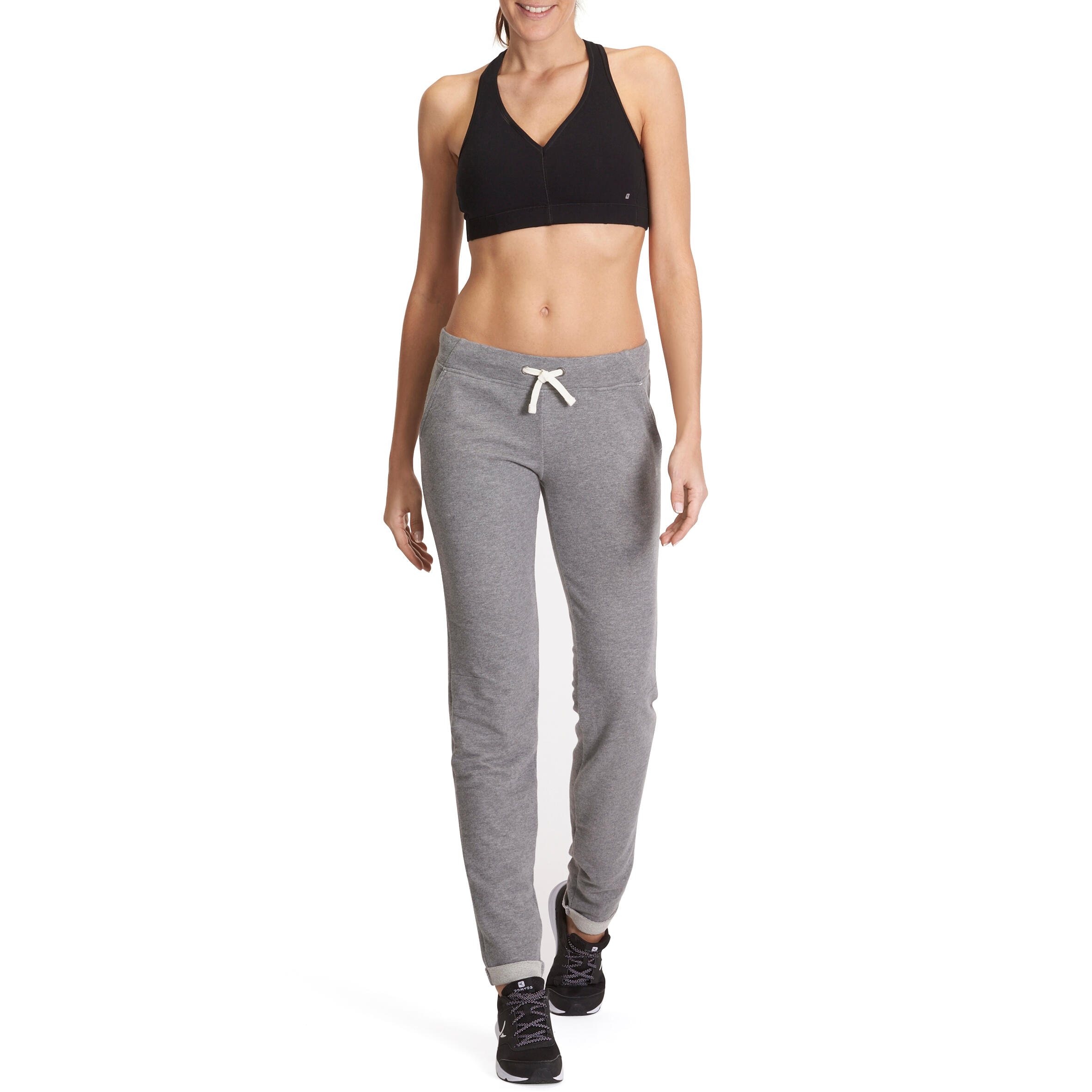 500 Women's Slim-Fit Gym & Pilates Bottoms - Mottled Mid-Grey 14/15